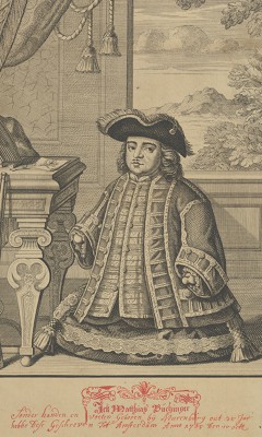 Anonymous, British, 18th century. Portrait of Matthias Buchinger, dated 1705 by Buchinger in pen and red ink. Engraving. Collection of Ricky Jay. (Photo from The Metropolitan Museum of Art website)